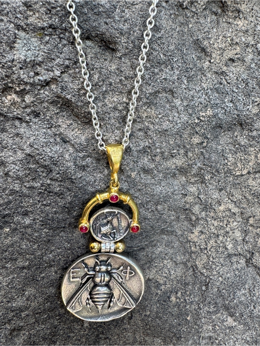 Sundance Gold & Silver Bee and Deer Pendant Necklace with Red Accents - Picture 3 of 4